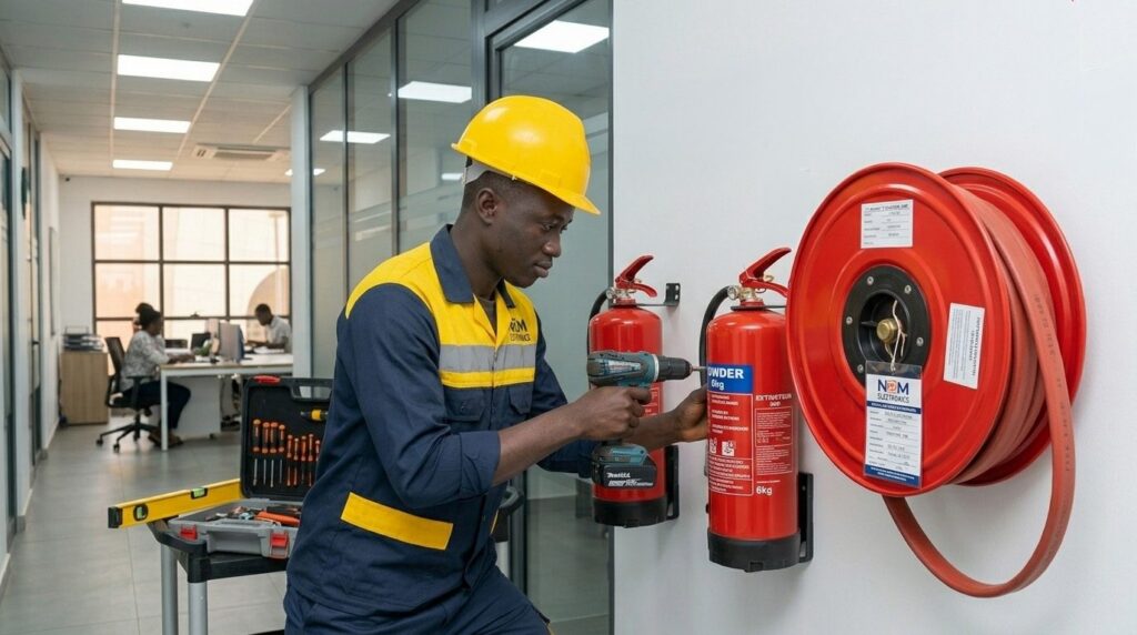 Robinet d'incendie armé posé par N2M Electronics à Dakar