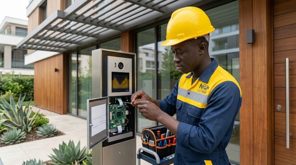 Platine de visiophonie en service, posée par N2M Electronics